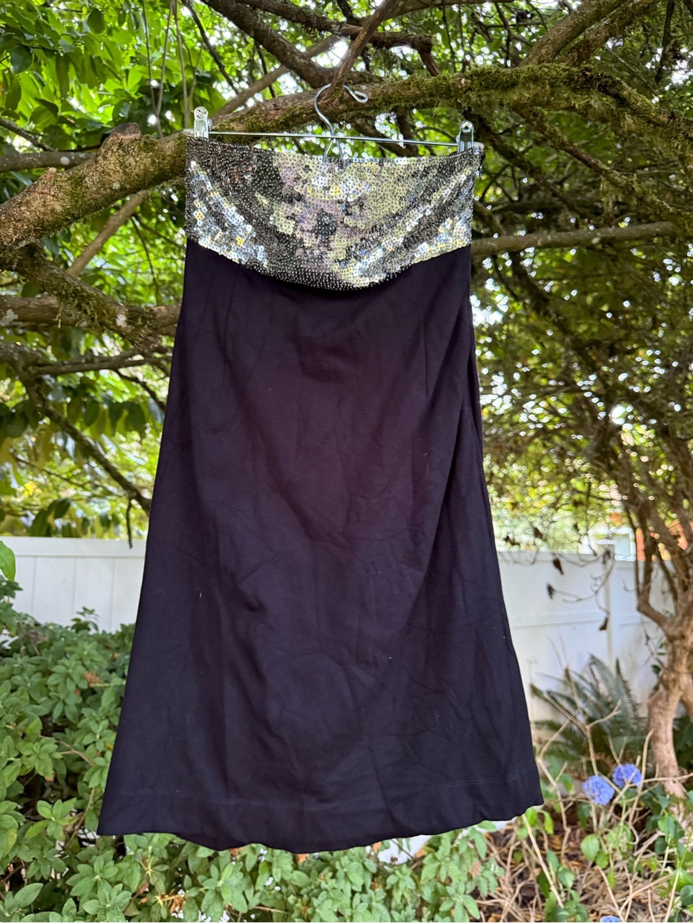 Theory Strapless Black Cocktail Dress Silk Sequin Bodice Size 6 Designer